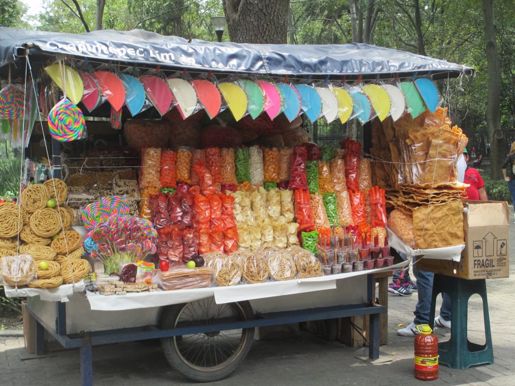 Cart selling brightly colored foods