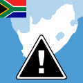 South African flag, map, and triangular exclamation mark symbol from warning label design