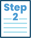 Line drawing icon of document that says "Step 2"