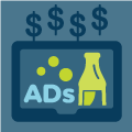 Clip art of TV screen showing soda bottle, bubbles, and text "ADs;" dollar signs above