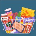 illustrated grocery basket filled with processed food products