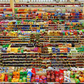 Crowded grocery shelves